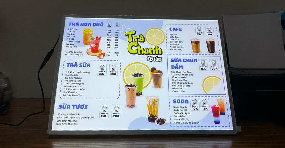 Hộp đèn siêu mỏng làm bảng menu nhà hàng